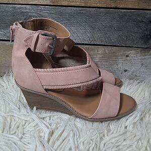 Dolcetta Delia Blush Pink Faux Suede Strappy Ankle Wrap Wedge Women’s Size 6
